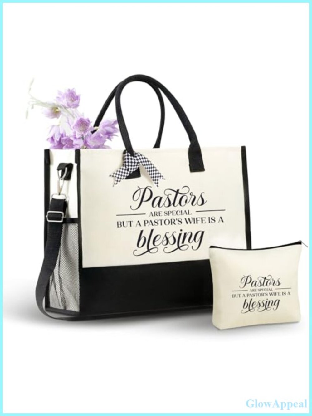 Canvas Tote Bag with Zipper Shoulder Strap & Makeup Pouch Set